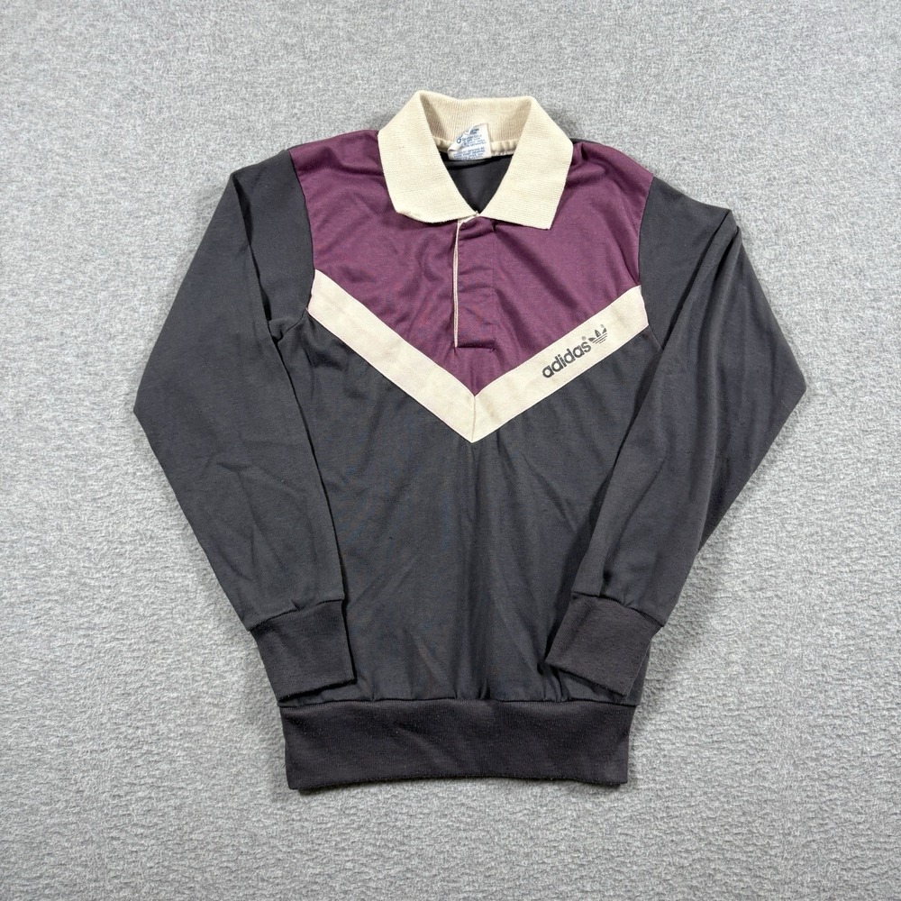 Vintage 80s Adidas Trefoil Chevron Rugby Shirt Youth Small 8-10 Made in USA
